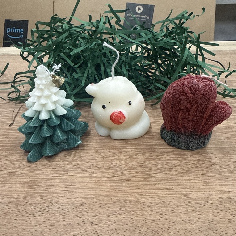 3 Decorative Christmas Candles Christmas‎ Tree, Polar Bear, Mitten